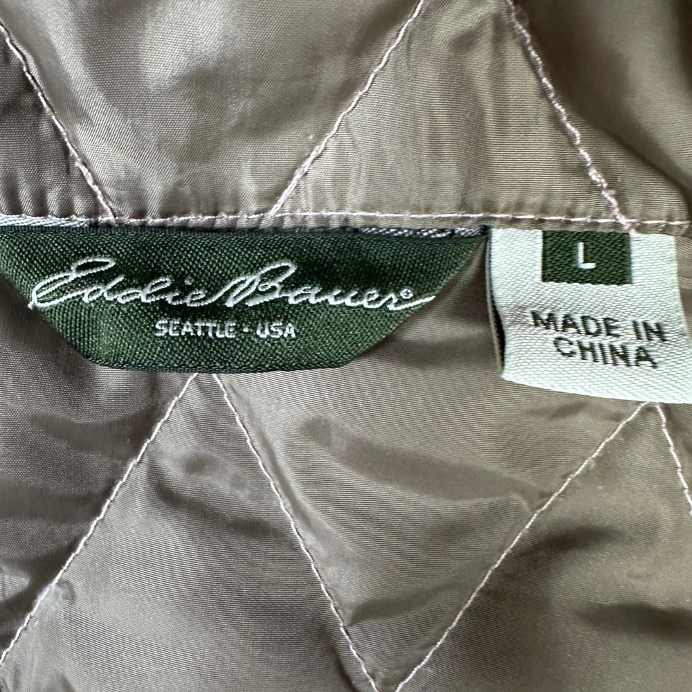 Eddie Bauer Premium Quilted Goose Down Puffer Jacket Pink Snap Flap Pockets Sz L - Picture 5 of 14